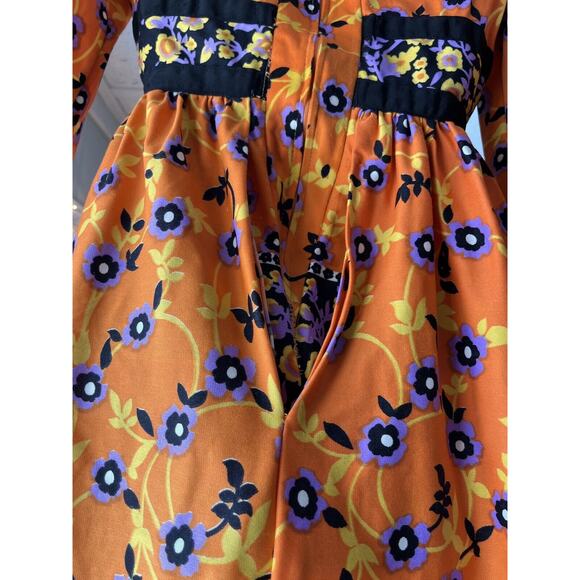 Vintage Roger Milot For Fred Perlberg Retro Dress Orange Purple Black Floral S/M - Picture 16 of 16